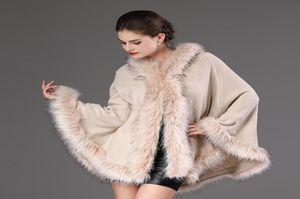 2019 Autumn Winter Wool Coats Women Faux Fur Hooded Cloak Luxury Designer Thick Feminine Outerwear Jackets Lady Party Clothing9545401