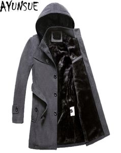Ayunsue Mens Black Jackets 겨울 브랜드 남자 모직 코트 긴 자켓과 코트 수컷 벨벳 두껍게 플러스 크기 4xl 오버코트 lx7723437083