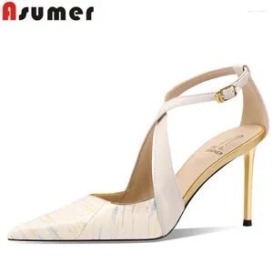 Sandals ASUMER 2024 Snakeskin Leather Mixed Colors Thin High Heels Women Sexy Ladies Dance Buckle Shoes