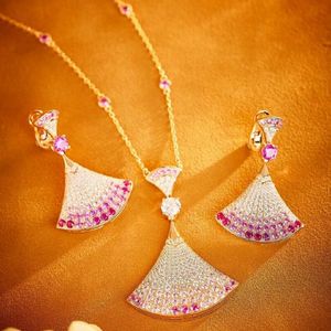 Designer Collection Style Jewelry Sets 925 Sterling Silver Inlay Pink Blue Cubic Zircon Diamond Gradients Color Pendant Necklace Earrings