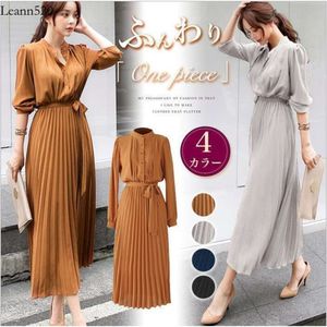 New sleeved women with slim fit, waist reduction, slimming effect. Han Fan's long elegant pleated dress for spring and autumn 2024