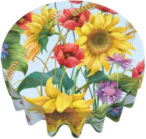 Toalha de mesa redonda floral de 60 polegadas de girassol florestal decorativo de fundo decorativo