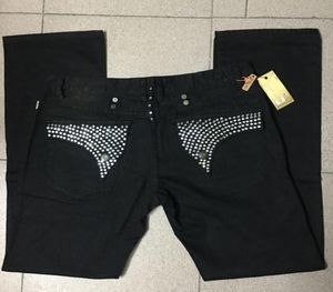 Mens Robin Jeans Black with Silver Crystal Studs Denim Pants Designer Trousers Wing Clips zipper Embroidery Straight fit size 3046270606