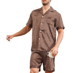 Home Clothing Men Silk Satin Pajamas Sets 2024 Summer Short Sleeve Sleepwear Button-Down PJs Two-Pieces Loungewear