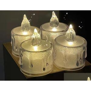 Party Decoration Tea Lights Flameless Flicking Electric Candle Long LED Batterispelarljus Kristall Clear Case Wedding Dr Dhje2