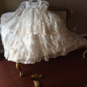Vintage Christening Gown Long Sleeve Lace Antique Toddler Baby Baptism Dress Flower Girls Kid First Communication Dress 2449