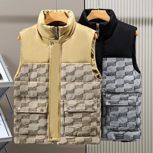 #3660BLACK KHAKI SLEEVELESS Vest Jacket Men Zipper Harajuku Streetwear Hip Hop Hooded Vest Waistcoat Pockets Straight Thick Warm 240518