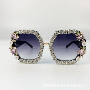 Design de marca, óculos de sol shinestone shunglasses de moda de moda, mulheres florescem com pérolas redondas de óculos de sol vintage vintage Party1 297Z