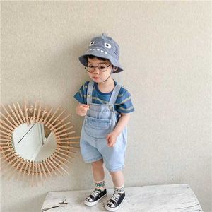 Overalls Rompers Baby Sommer Feste Farbe Lose Denim Top Shorts Jungen und Mädchen Globale Mode -Casual Shorts Lace Lace Pocket Denim Top WX5.26