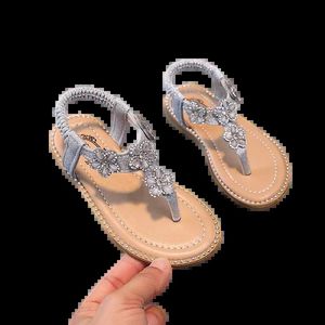 Sandals Kids Slippers Childrens New Silver Shoes Baby Flower Princess Student Soft Sole Girl Beach d240527