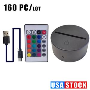 3d Night LED Light Lamp Base Remote Control USB CABLE JUSTERABLE 7 Färger Dekorativa lampor för sovrum Barnrummet Living 258g