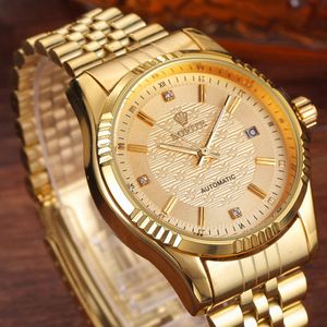 Luxury Gold Fashion Mens Watches Casual Crystal Dial Date Automatisk mekanisk rostfritt stål Sporthandledsklockor för män gåvor 201113 288m