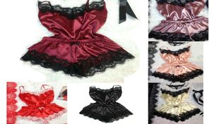 Sexiga kvinnors 2 datorer Pyjamas Set Satin Lace Sleepwear Babydoll Lingerie Nightdress9211867