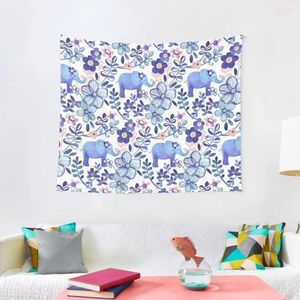 Tapisserier Pale Coral White and Purple Elephant Floral Watercolor Mönster Tapestry Nordic Home Decor