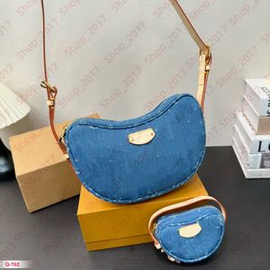 Mulheres designer de bolsas de jeans bolsa croissant bolsa de meia-lua bolsas de axilas de grande capacidade Tootes de flor ombro de flor com bolsa Croissant Bolsas Pochette