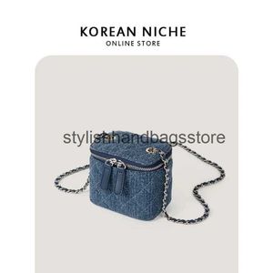 Cadeia de jeans cruzada Mini Bolsa Horizontal Designer Versátil Bolsa de ombro para Mulheres Trendência 2024 NOVA bolsa de luxo de alta qualidade H240527