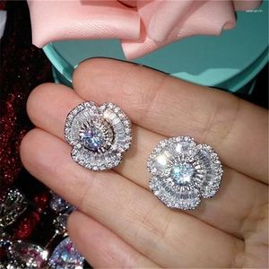 Серьги для гриппа Big Flower Diamond Sergring Real 925 Серебряные ювелирные украшения Свадьба для женщин свадебной подарки.
