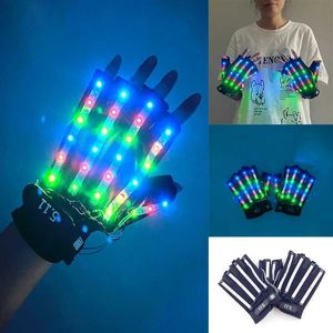 LED Rave Toy LED Neon Light Gloves DJ BAR LUMINOUS GLOVES NIGHT CLOSORATION DECORATION装飾用のフラッシュ付きフラッシュと光沢のあるパーティーD240527