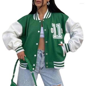 Damenjacken Y2K Baseballjacke Frauen ästhetische Kleidernummer Druckkontrast -Knopf -Up Long Sleeve Bomber Coat 2000s Tops