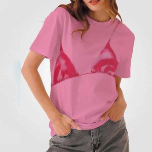 Женская футболка летняя популярная футболка для бикини 3D Printing Y2K Hot Womens O-образное с коротким рукавам.