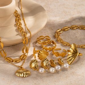 fashion jewelry and accessories stainless steel PVD gold plated beach shell jewelry for summer holiday