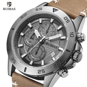 腕時計Ruimas Fashion Quartz Watches Men Luxury Top Brand Chronograph Watch Man Leather Army Sports Wristwatch Relogios Masculino 231m