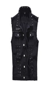 Men039s Vests Denim Vest Men Punk Rock Brivet Cowboy Black Jeans Tacoat 2208235338674