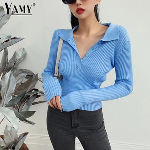 Polos femminile Shirt a collo nera a v sul collo da donna camicie a maniche lunghe tee femme verde inverno ritagliato per signora