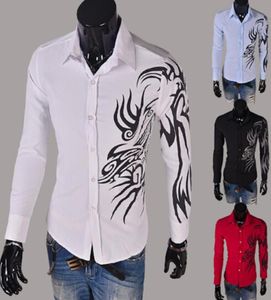 2015 Spring Men, культивирующие осенние MEN039S Longsleaved рубашка Dragon Printing Printing Корейская модная белая рубашка1314822247358