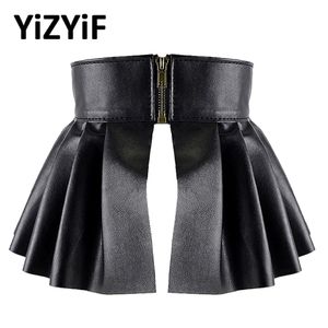 Pleated Skirts Belts Garters Wide Belts for Women PU Leather Elastic Waistband Elegant Lotus Leaf High Waist Belt Girdle Female 275S