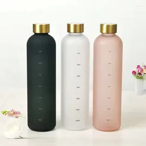 Garrafas de água xícara ao ar livre garrafa de plástico fosco com escala de tempo 1000 ml de copo de grande capacidade