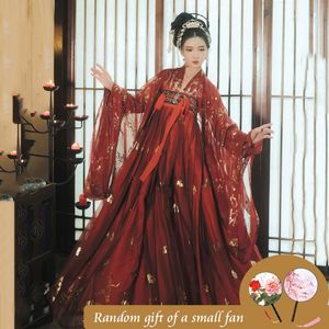 Traje de dança folclórica de vestido vermelho preto de hanfu fantasia tradicional de fada nacional antiga dinastia han Princess Stage