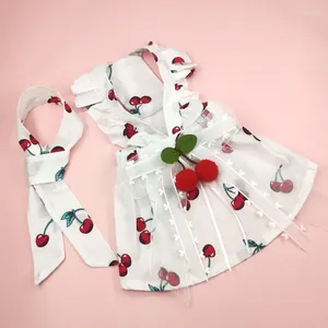 Dog Apparel Pet Clothing Wedding Dress For Dogs Clothes Cat Small Cherry Print Lace Cute Thin Spring Summer Girl Yorkshire Accessories