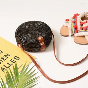 Storage Bags Rattan Ins Butterfly For Women Mori Retro Literary Bag Phone Handmade Black Mini Woven PU Belt Travel