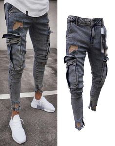 New Fashion Washed Jeans Mens Ripped Skinny Jeans Destroyed Frayed Slim Fit Denim Pocket Pencil Pant Size S2xl8043033