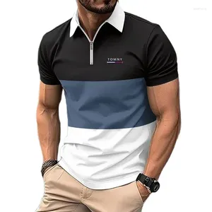 رجال Polos Summer Summer Polo Shirt رقمي مطبوع اللون مطابقة السوستة طية صدر الستيرت TOMNY TOMNY