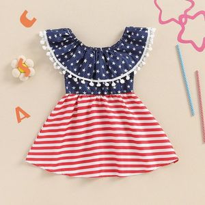 Vestidos de menina 0-4y Criança para meninas Vestido de verão estampa estampa fora do ombro A-line Roupas para 4 de julho