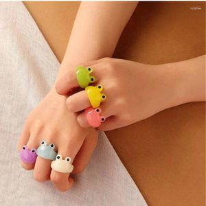 Cluster Rings Cartoon Fashion Cute Little Frog Jelly Color Big Eye Ring Female Personality Resin Jewelry Multicolor Open