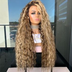 Brasiliansk hår spets peruk djupvåg brun blondinhöjning lockiga peruker kvinnor hd transparent spets frontal peruk röd svart grå syntetisk cosplay peruk