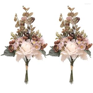 Decorative Flowers Peony Rose Artificial Wedding Decor Eucalyptus Bride Holding Bouquet Christmas Party Arrange Silk Plastic Fake