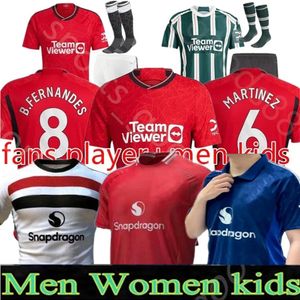 Sancho 23 24 25 Hojlund Soccer Jerseys Энтони Мартинес Рашфорд Касемиро Эриксен 2024 2025 Футбольная рубашка Игрок Игрок поклонник футбольной рубашки Martial B. Fernandes Men Kids Kit