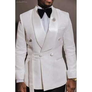Ivory Paisley Groom Smoking Scialle Scialli Collar Mens Coat Bathers 2 Set Man Work Suit Business Abito da ballo W: 1239 C860