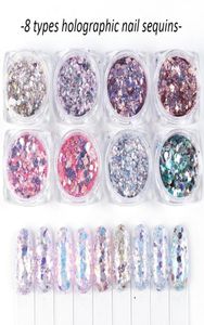 Hologram jul holografisk nagel glitter set pulver naisl konst pigment diy flingor dekorationer damm gel manikure5832412