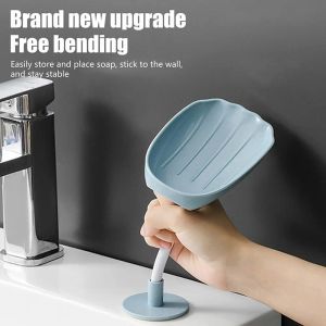 Sucker Wall-Mounted Soap Dish Bendable Soap Container Box Drain Soap Holder Soap Tray Toilet Laundry Supplies