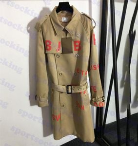 여성용 트렌디 트렌치 코트 편지 인쇄 인쇄 여성 바람막이 코트 카키색 옷깃 재킷 벨트 7354971