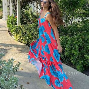Sommarn ny kvinnors klänning bohemisk tryckt ärmlös rem lång klänning