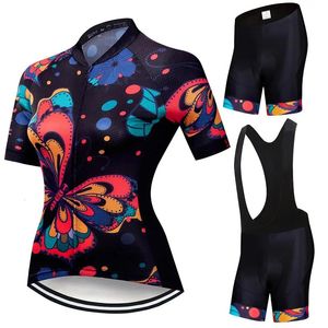 Jersey de ciclismo de manga curta feminino Conjunto de verão MTB Bike Outdoor Roupas de bicicleta Roupas de respiração rápida 240522