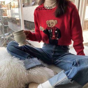 Little Horseautumn и Winter New Round Neck Classic вышитый кофейный шарф маленький медведь Новый год красный свободный универсальный вязаный