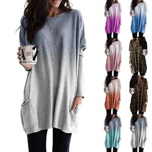 Kvinnors polos långärmad gradient färg lösa casual o-hals t shirt kvinnor höstficka toppar plus size pullover