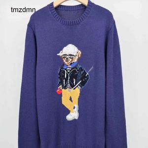 Mens Teddy Bear Embroidered Woven Flower Pattern Knitted Sweater for Both Men and Women Wearing Pullover Long Sleeves